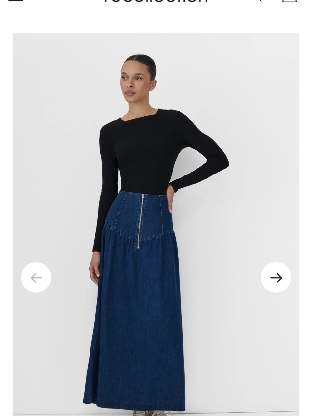 High-Waist Dark Blue Denim Maxi Skirt with Front Zip